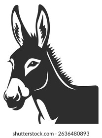 Donkey logo in black color, icon of a big donkey head with ears, nostrils and eyes.