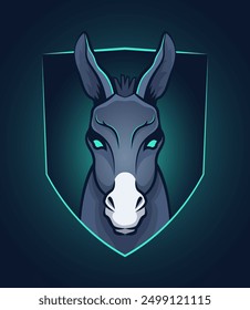 Donkey logo mascot with neon highlights on shield.