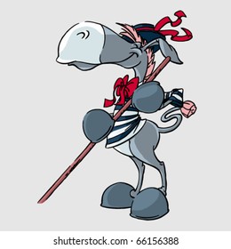 Donkey majorette.Smile and happy donkey cartoon vector illustration. Hand drawn colored art character easy editable for book.