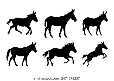  Donkey Mammal silhouette vector art illustration