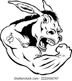 Donkey Mascot Black and White Vector Illustration