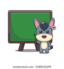 donkey mascot cartoon character vector illustration with blackboard.
design element for poster, brochure, web, mascot, sticker, logo and icon.