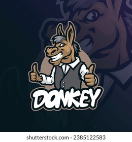 Donkey Mascot Logo-Design-Vektorgrafik mit modernem Illustrationskonzept für den Druck von Abzeichen, Emblem und T-Shirt. Intelligente Donkey-Illustration.