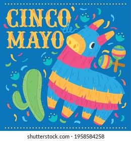 Donkey mexican pinata. Cinco de mayo poster - Vector