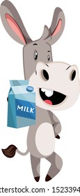 Donkey with milk, illustration, vector on white background.