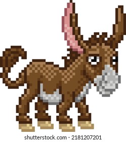 Donkey or mule 8 bit pixel art animal retro arcade video game cartoon character sprite