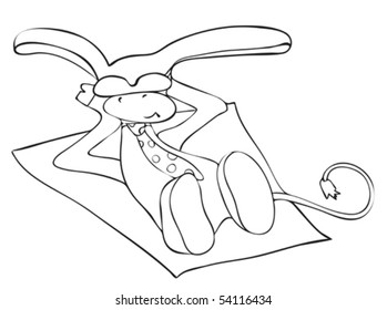 Donkey on beach. Contour drawing