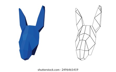 donkey origami polygonal donkey blue head vector line