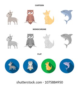 Donkey, owl, kangaroo, shark.Animal set collection icons in cartoon,flat,monochrome style vector symbol stock illustration web.