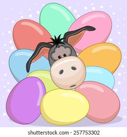 Donkey peeking out from behind the eggs 
