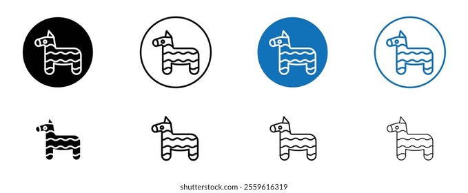 Donkey pinata icon set in black and blue colors