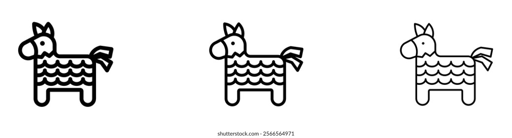 Donkey pinata icon in tree different line stroke sizes.