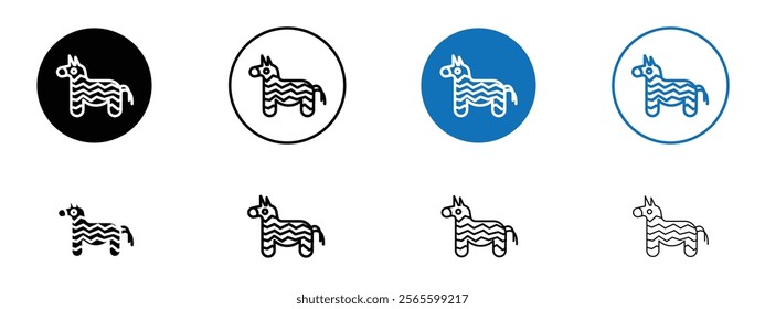 Donkey pinata icons in black and blue colors