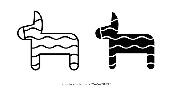 Donkey pinata icons in black and white colors