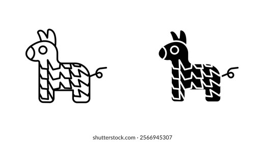 Donkey pinata icons. black and white vector set.