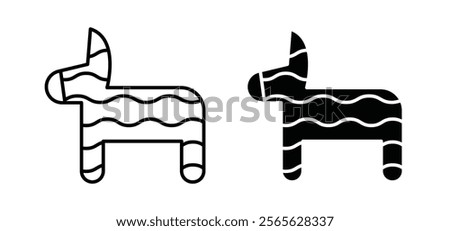 Donkey pinata icons in black and white colors