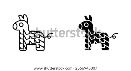 Donkey pinata icons. black and white vector set.