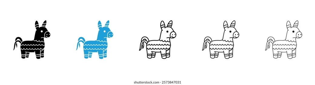 Donkey pinata icons in filled and 3 stroke weights