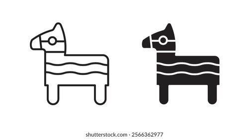 Donkey pinata icons in line stroke and flat versions