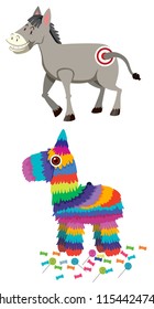 Donkey and pinata set illustration