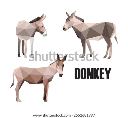 Donkey Polygon Illustration Vector. Vector Set of Low Poly Abstract Donkey Horse. Donkey Abstract Triangle Vector Logo Collection