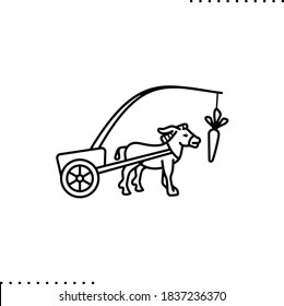 donkey pulls the cart and reaches for the carrot, driving force vector icon in outline