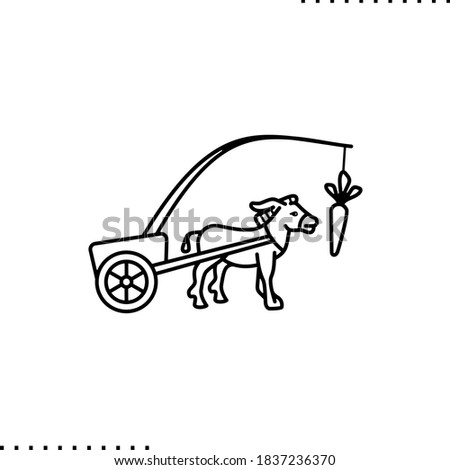 donkey pulls the cart and reaches for the carrot, driving force vector icon in outline