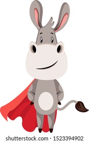 Donkey with red cape, illustration, vector on white background.