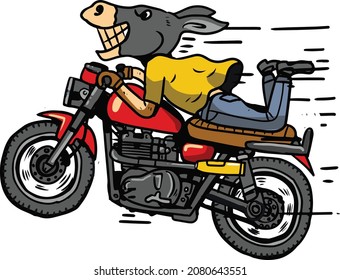 donkey riding motorcycle clip art vector illustration  vintage cartoon style