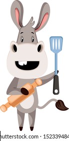Donkey mit rollendem Stift, Illustration, Vektorgrafik auf weißem Hintergrund.