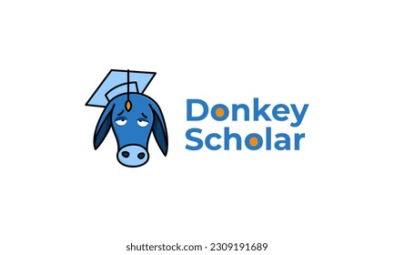 Donkey scholar pictogram logo style in blue color