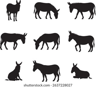 Donkey Silhouette Collection Vector Farm Animal Graphics