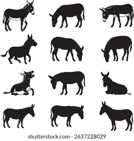 Donkey Silhouette Collection Vector Farm Animal Graphics