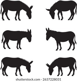 Donkey Silhouette Collection Vector Farm Animal Graphics