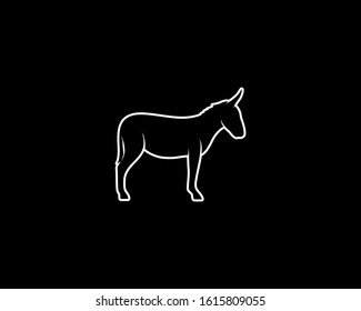 Donkey Silhouette on Black Background. Isolated Vector Animal Template for Logo Company, Icon, Symbol etc