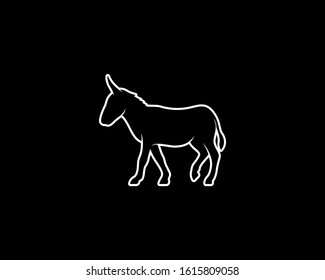 Donkey Silhouette on Black Background. Isolated Vector Animal Template for Logo Company, Icon, Symbol etc