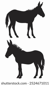 Silhueta de burro em um fundo branco, apresentando um design de ilustração de vetor plano para fácil reconhecimento