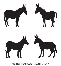 Donkey silhouette white background clipart bundle