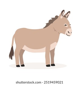 Ilustração de vetor simples de burro. Bonito clipart de desenho animado burro, animal em estilo plano. Conceito de animais de fazenda, agricultura rural. Projeto de vetor de burro de animal de criação isolado sobre fundo branco