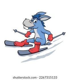 ilustración vectorial de esquí de burro, personaje de caricatura divertido