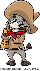 Burro fumando e usando chapéu sombrero, personagem de desenho animado de ilustração