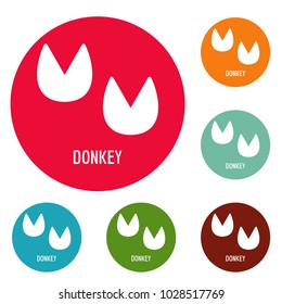 Donkey step icons circle set vector isolated on white background
