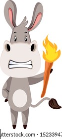 Donkey with torch, illustration, vector on white background.