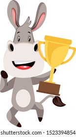 Donkey with trophy, illustration, vector on white background.