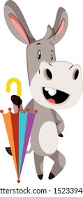Donkey mit Regenschirm, Illustration, Vektorgrafik auf weißem Hintergrund.