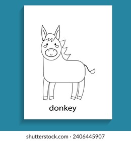 donkey, ungulate herbivores animals cartoon flat line for coloring page