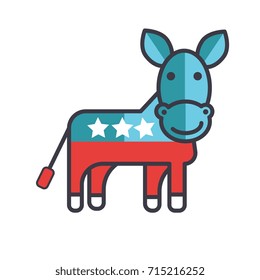 Donkey, usa, democrat party flat line illustration, concept vector isolated icon 