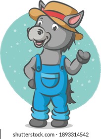 The donkey is using the farming costume with the cowboy hat of illustration