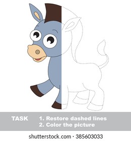 Donkey in vector colorful to be traced. Restore dashed line and color the picture. Visual game for children. Worksheet to be colored.