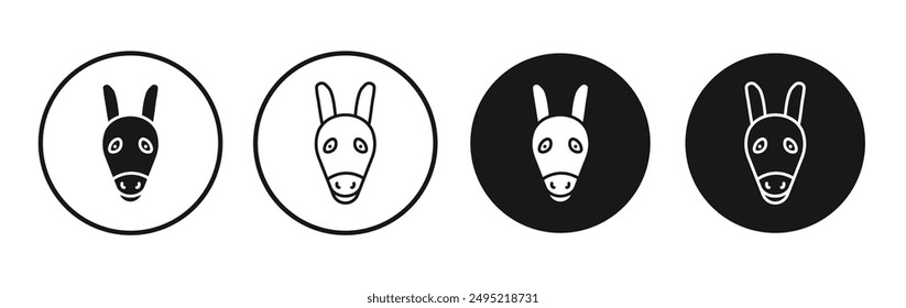 Donkey vector icon set black filled and outlined style.